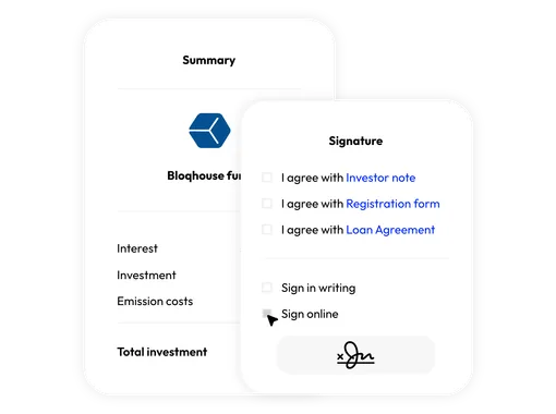 Loan summary and online signature flow for loan agreements
