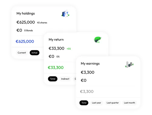 Investor portal showing loan participations, interest and earnings